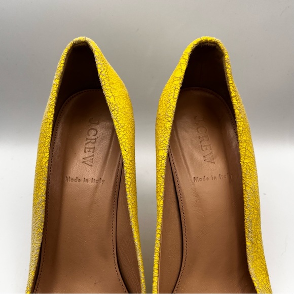 J CREW BRIGHT YELLOW CRACKLE LEATHER PUMPS - Picture 4 of 12